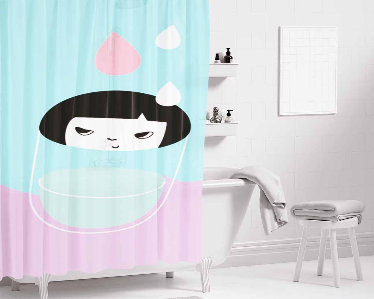 Girl In The Glass Bathroom Shower Curtain Fabric Waterproof | 66 X 72 Inch