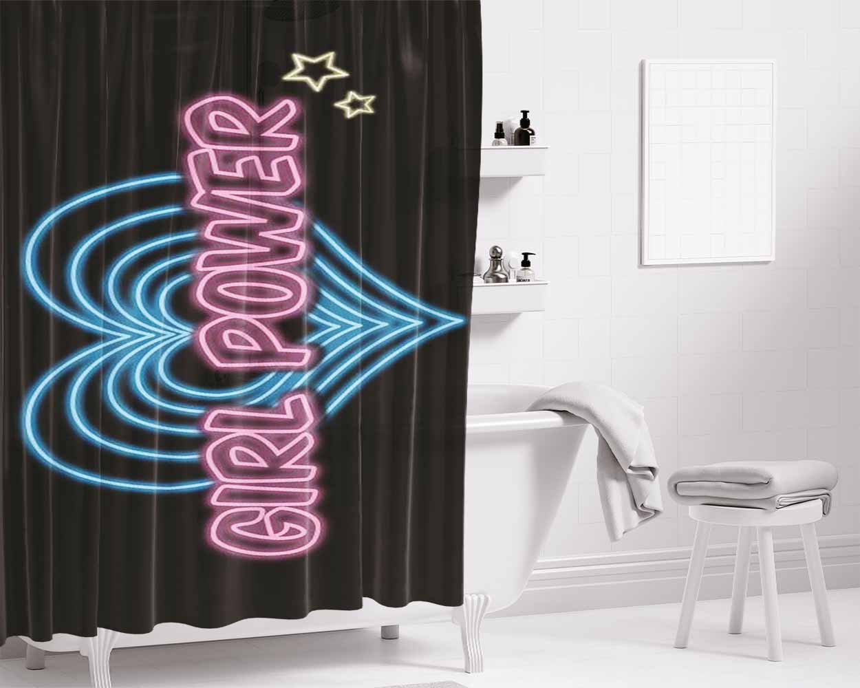 Girl Power Bathroom Shower Curtain Fabric Waterproof | 66 X 72 Inch