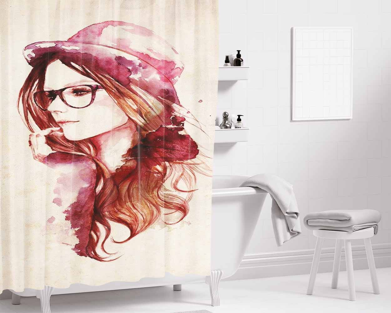 Girls Pink Bathroom Shower Curtain Fabric Waterproof | 66 X 72 Inch