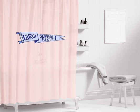 Girls Support Girls Girl Power Pink Bathroom Shower Curtain Fabric Waterproof | 66 X 72 Inch