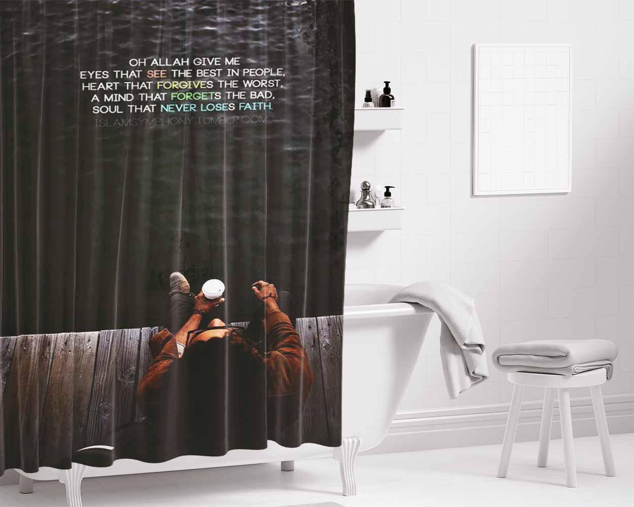 Give Me Thanks Allah Swt Bathroom Shower Curtain Fabric Waterproof | 66 X 72 Inch