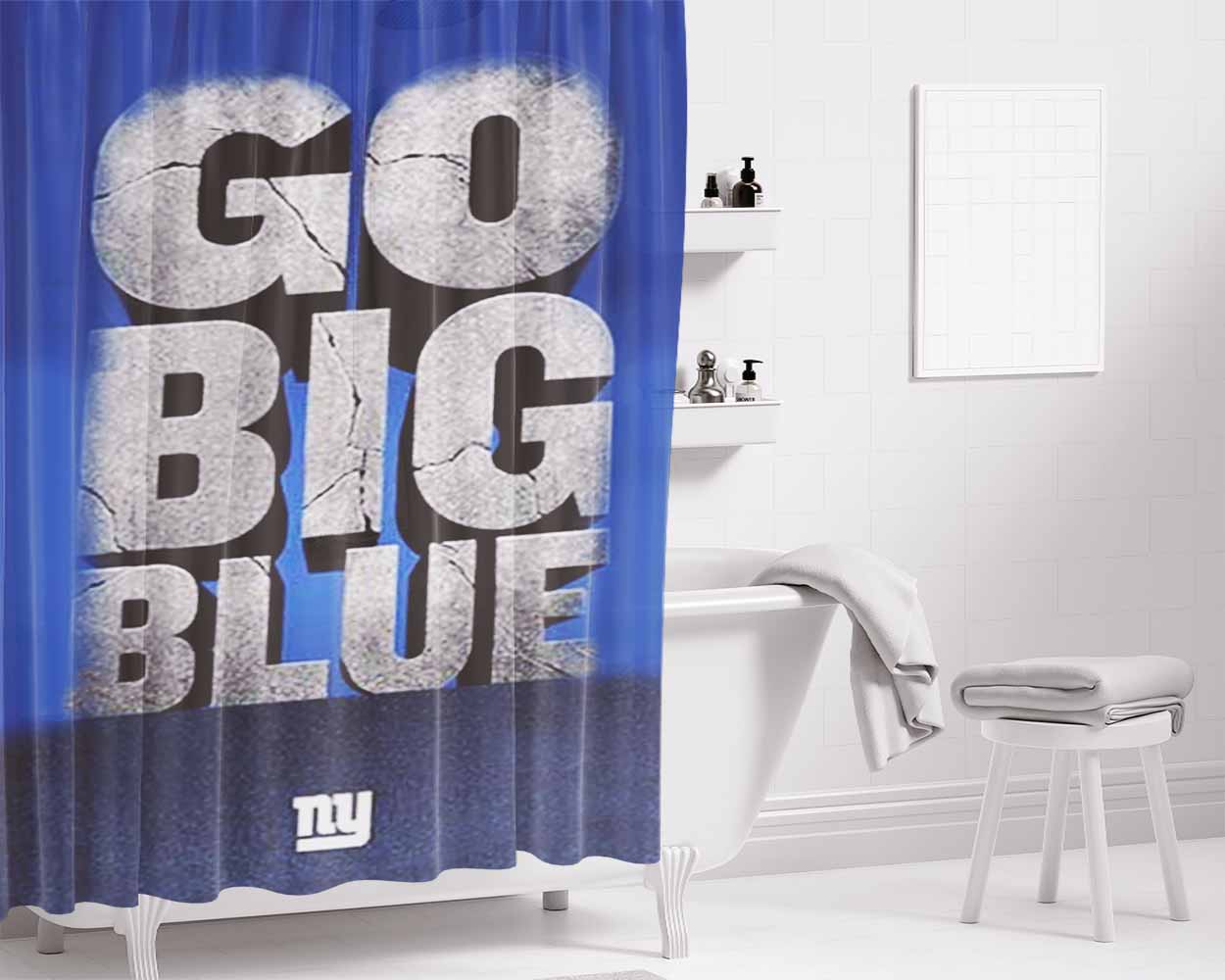 Go Big Blue Bathroom Shower Curtain Fabric Waterproof | 66 X 72 Inch