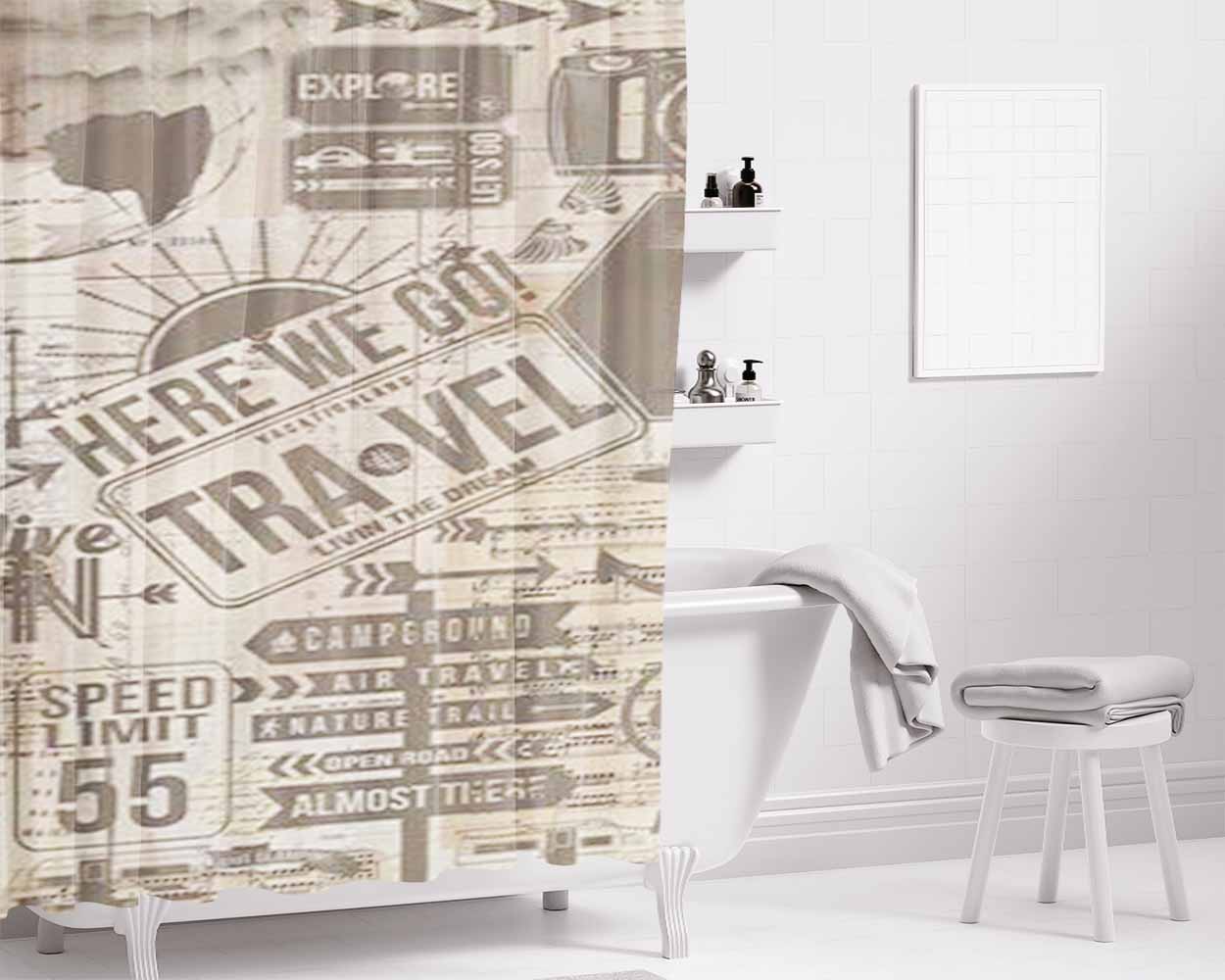 Go Travel Vintage Bathroom Shower Curtain Fabric Waterproof | 66 X 72 Inch