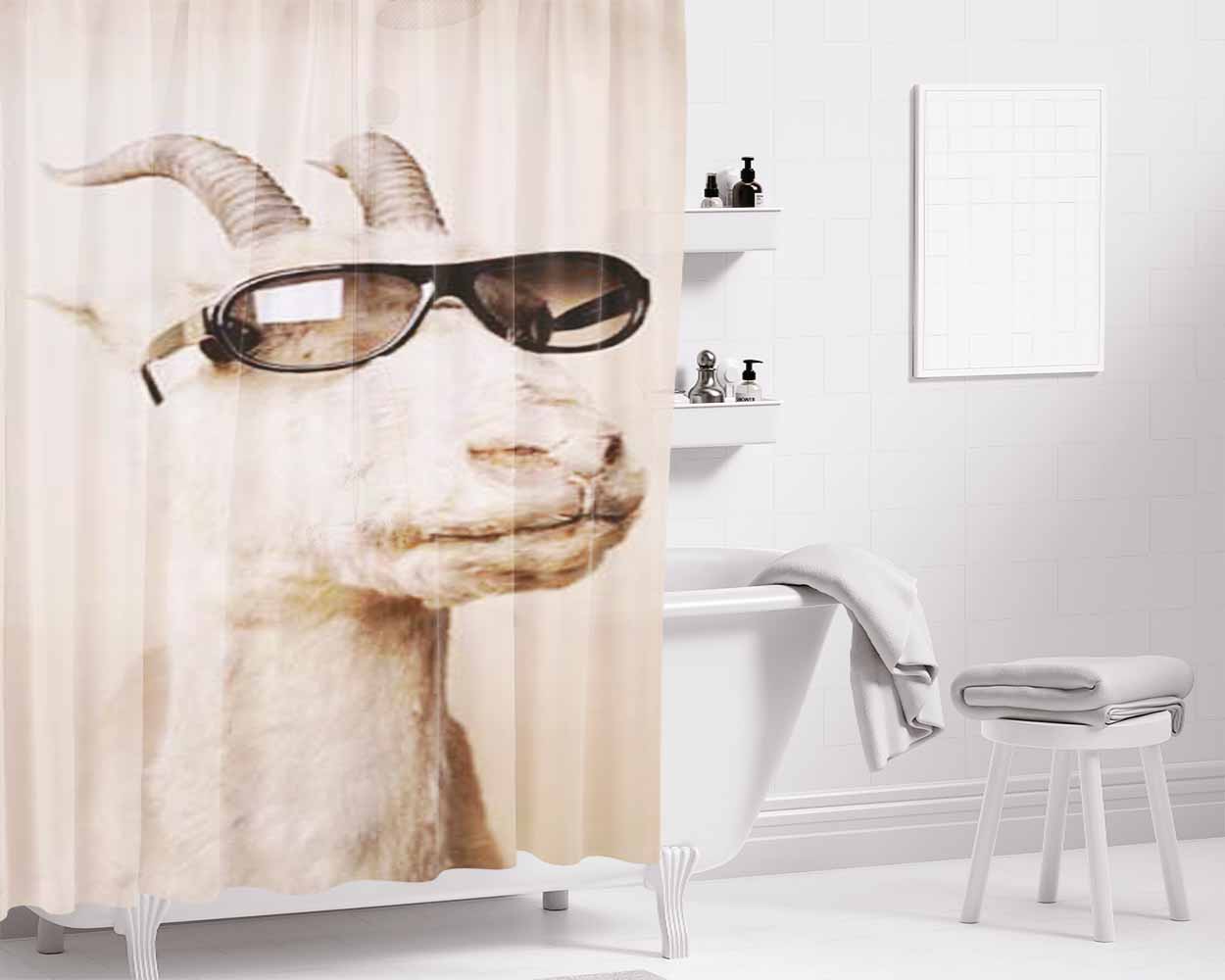 Goat Sunglasses Bathroom Shower Curtain Fabric Waterproof | 66 X 72 Inch