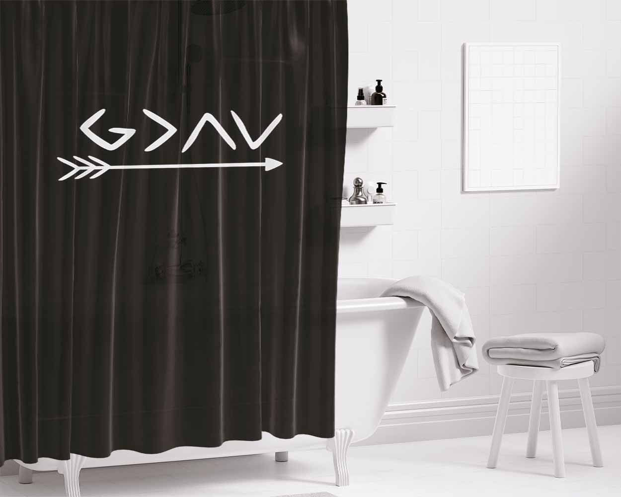 God Is Greater Than Christian Boho Bathroom Shower Curtain Fabric Waterproof | 66 X 72 Inch
