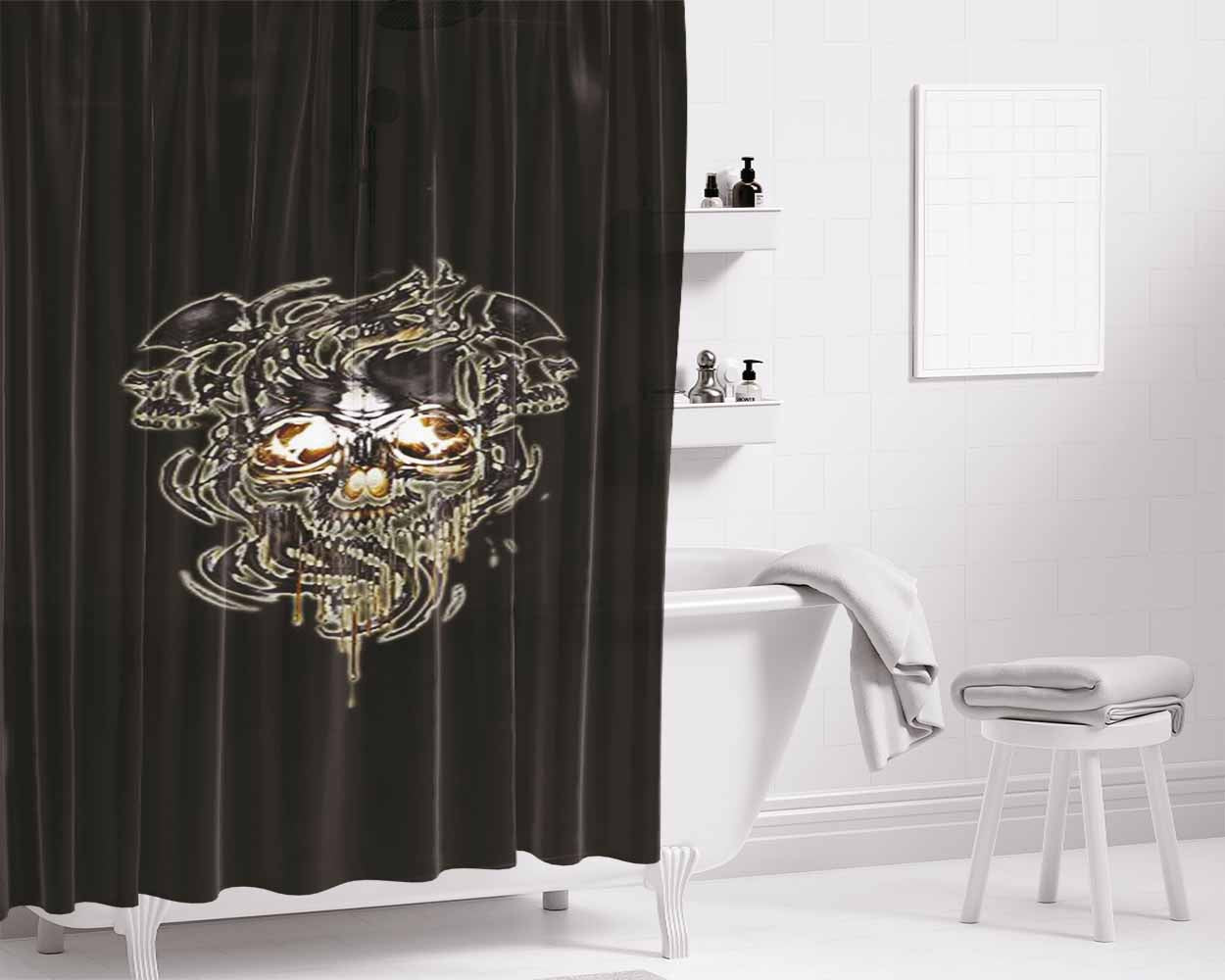 Gold Eyes Smoke Skull Dream Tight Bathroom Shower Curtain Fabric Waterproof | 66 X 72 Inch