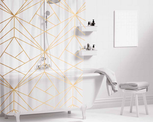 Gold Faux Foil Color Patterngeometric Bathroom Shower Curtain Fabric Waterproof | 66 X 72 Inch
