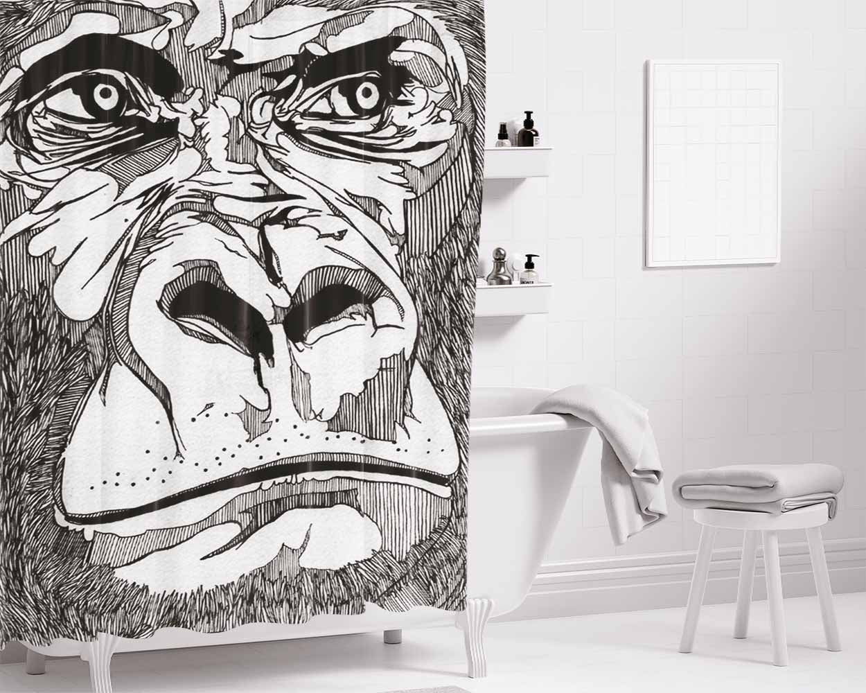 Gorilla Glass Bathroom Shower Curtain Fabric Waterproof | 66 X 72 Inch