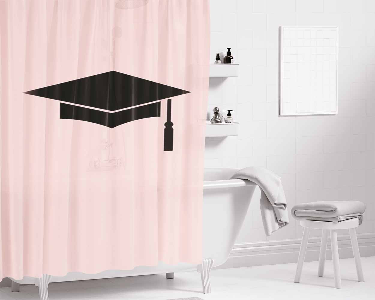 Graduation Hat Die High School College Bathroom Shower Curtain Fabric Waterproof | 66 X 72 Inch