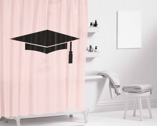 Graduation Hat Die High School College Bathroom Shower Curtain Fabric Waterproof | 66 X 72 Inch