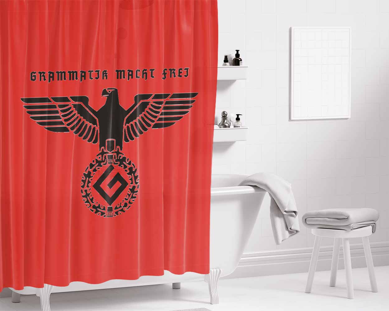 Grammatik Macht Frei Shirt German Black Bathroom Shower Curtain Fabric Waterproof | 66 X 72 Inch