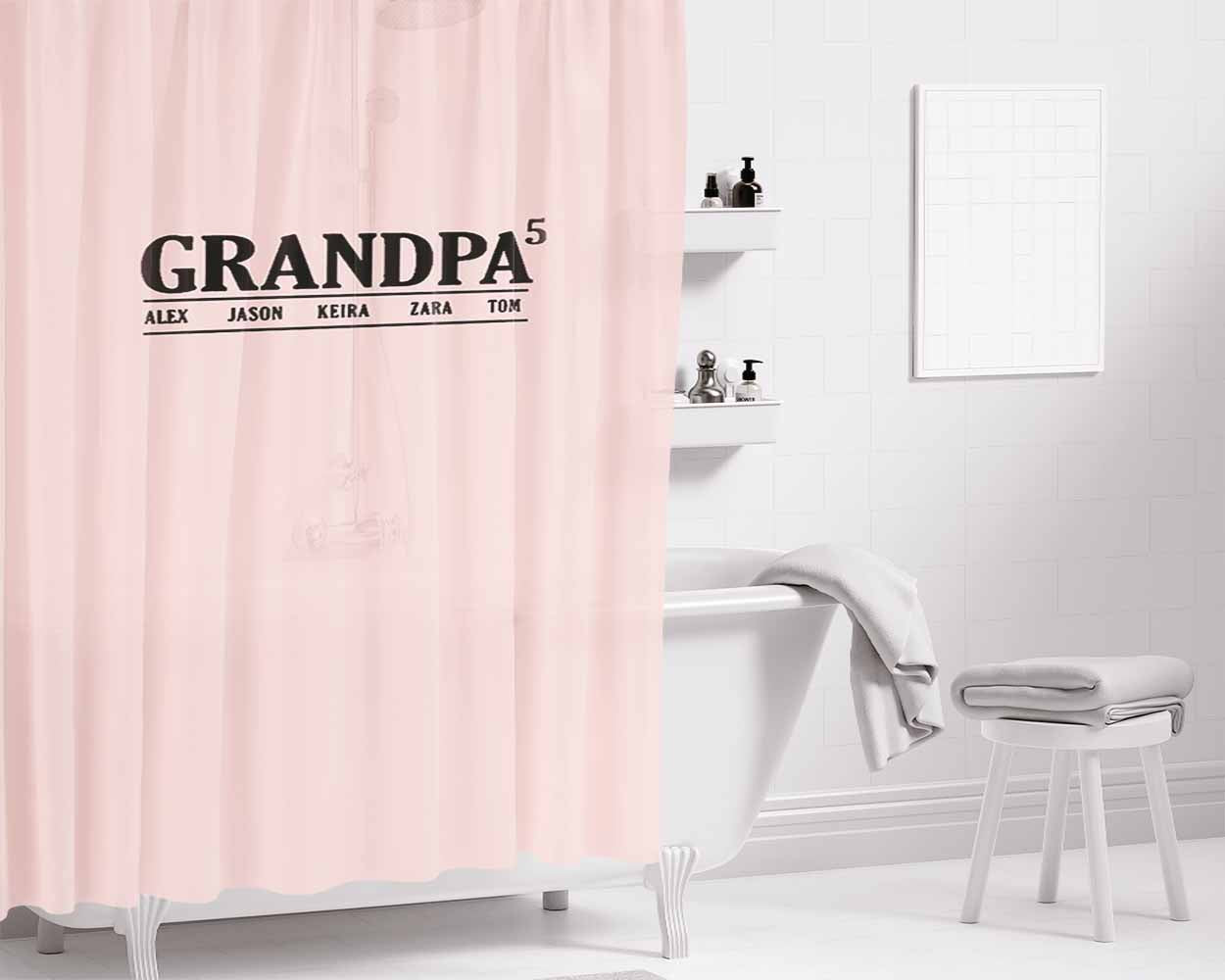 Grandpa With Kids Names Granfather Birthday Gift Fathers Day Bathroom Shower Curtain Fabric Waterproof | 66 X 72 Inch
