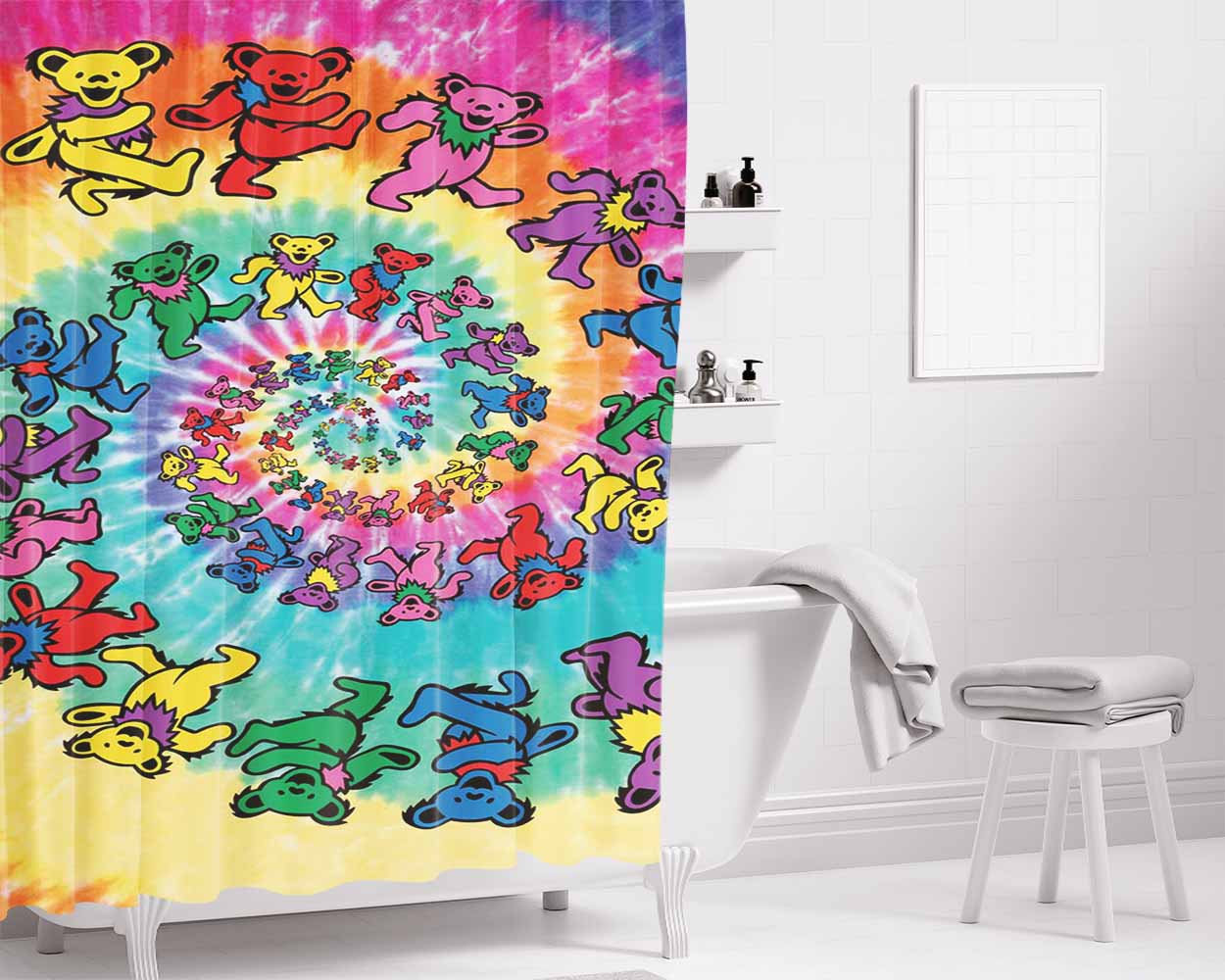 Grateful Dead Bear Bathroom Shower Curtain Fabric Waterproof | 66 X 72 Inch