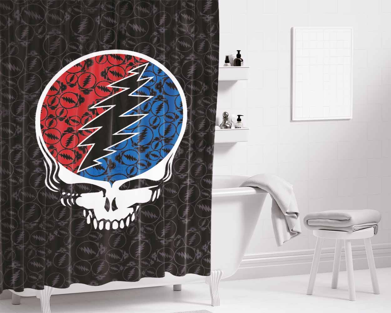 Grateful Dead Face Bathroom Shower Curtain Fabric Waterproof | 66 X 72 Inch