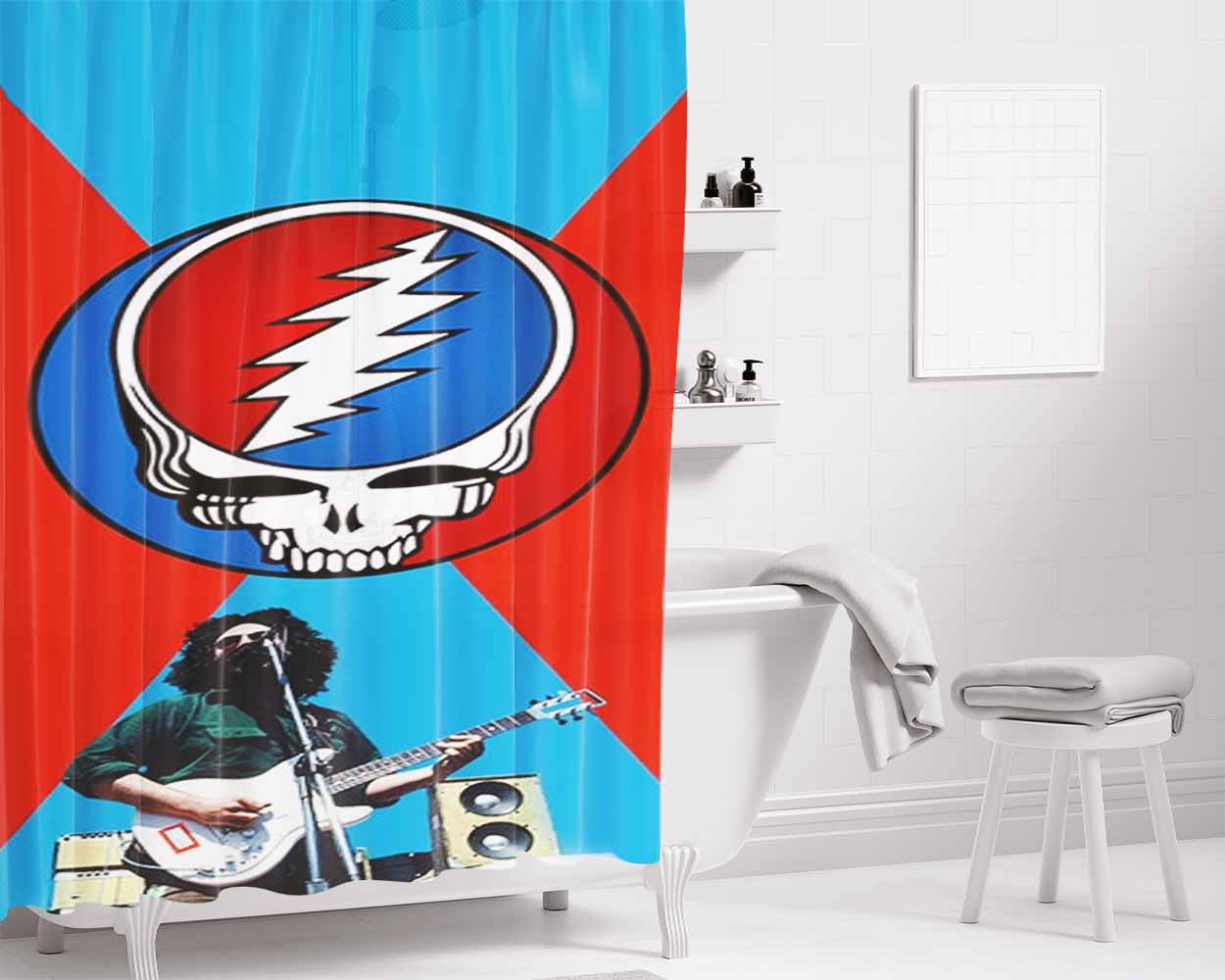 Grateful Dead Jerry Garcia Guitar Bathroom Shower Curtain Fabric Waterproof | 66 X 72 Inch