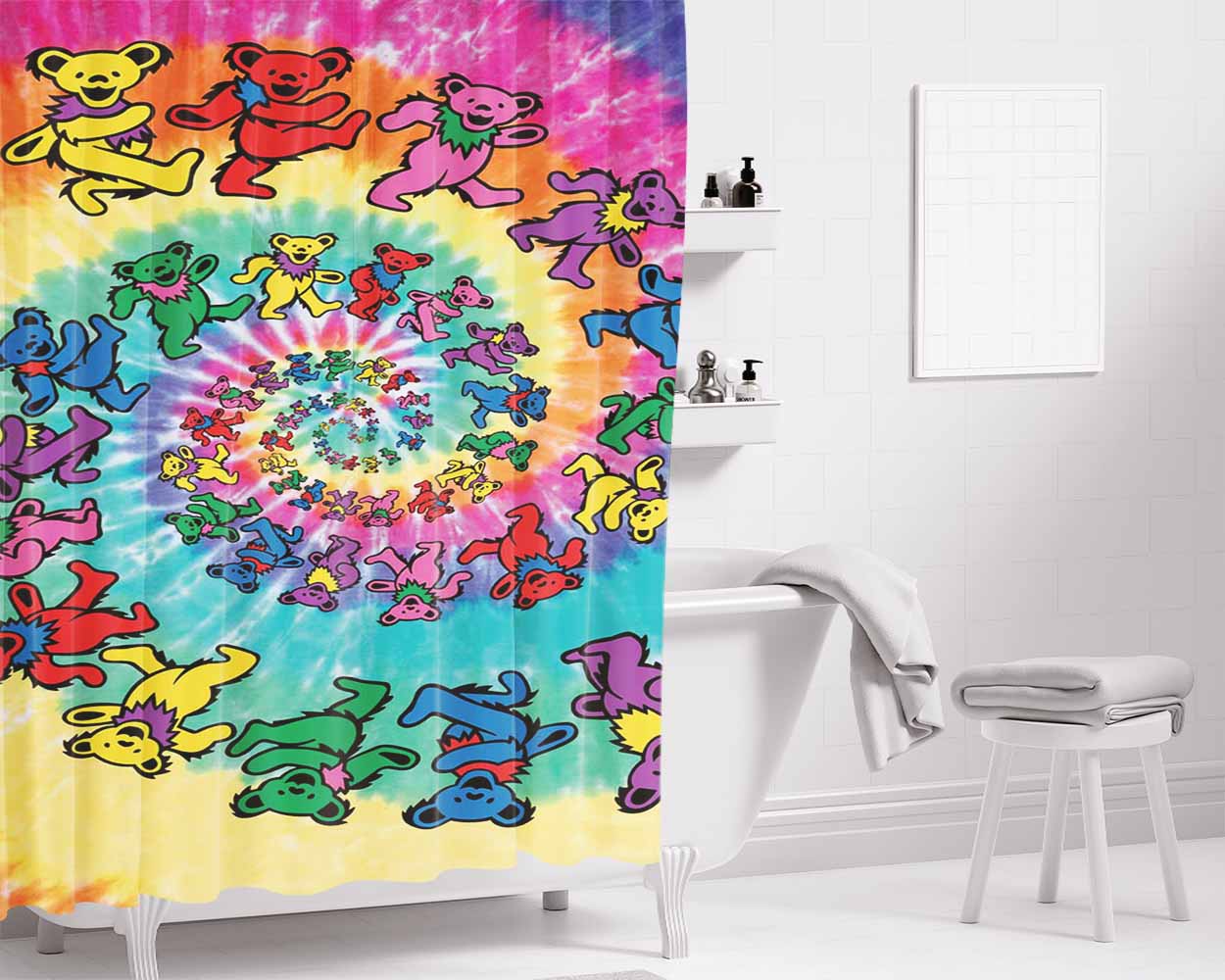 Grateful Dead Tapestry Tie Dye Bathroom Shower Curtain Fabric Waterproof | 66 X 72 Inch