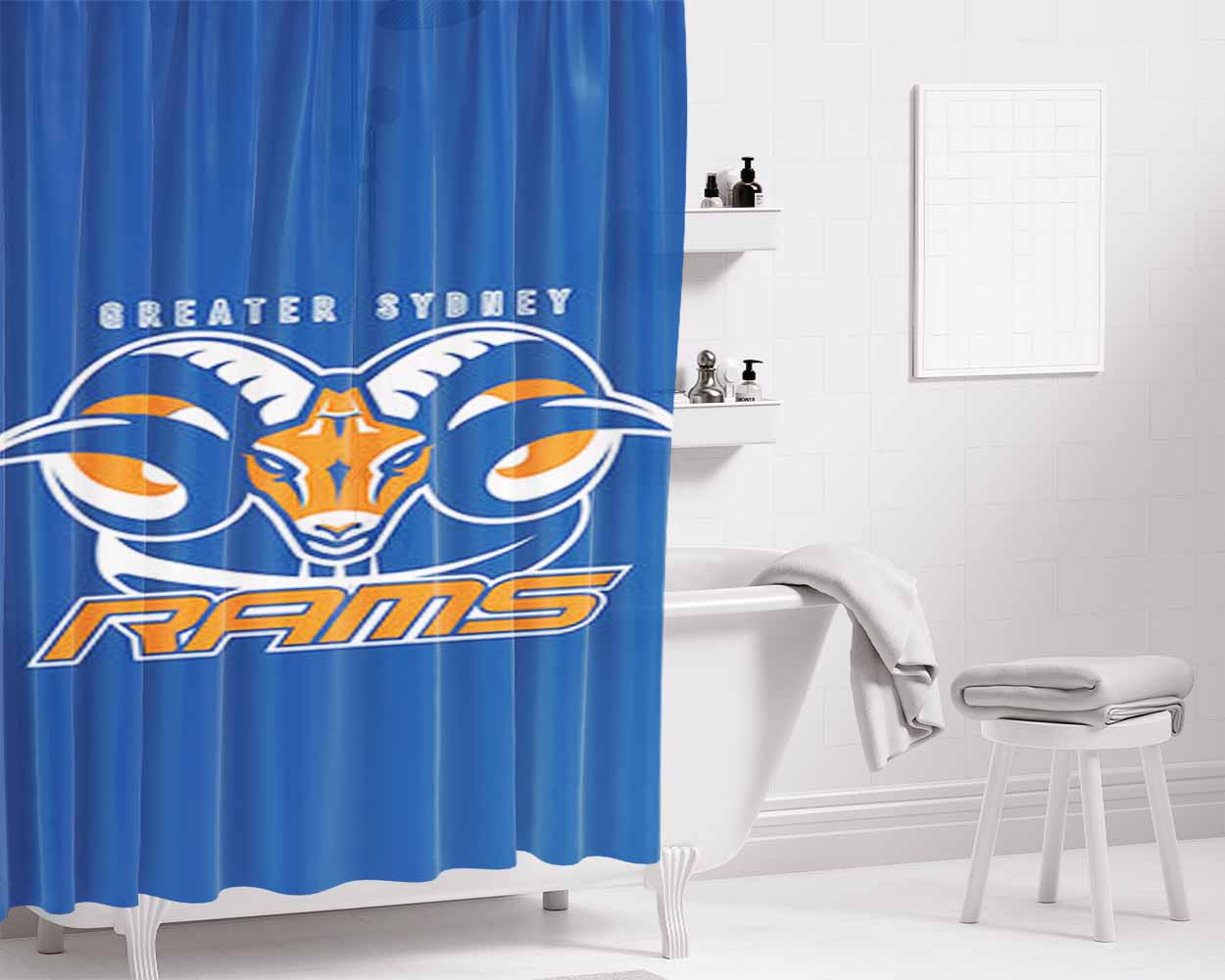 Greater Sydney Rams Logo Blue Bathroom Shower Curtain Fabric Waterproof | 66 X 72 Inch