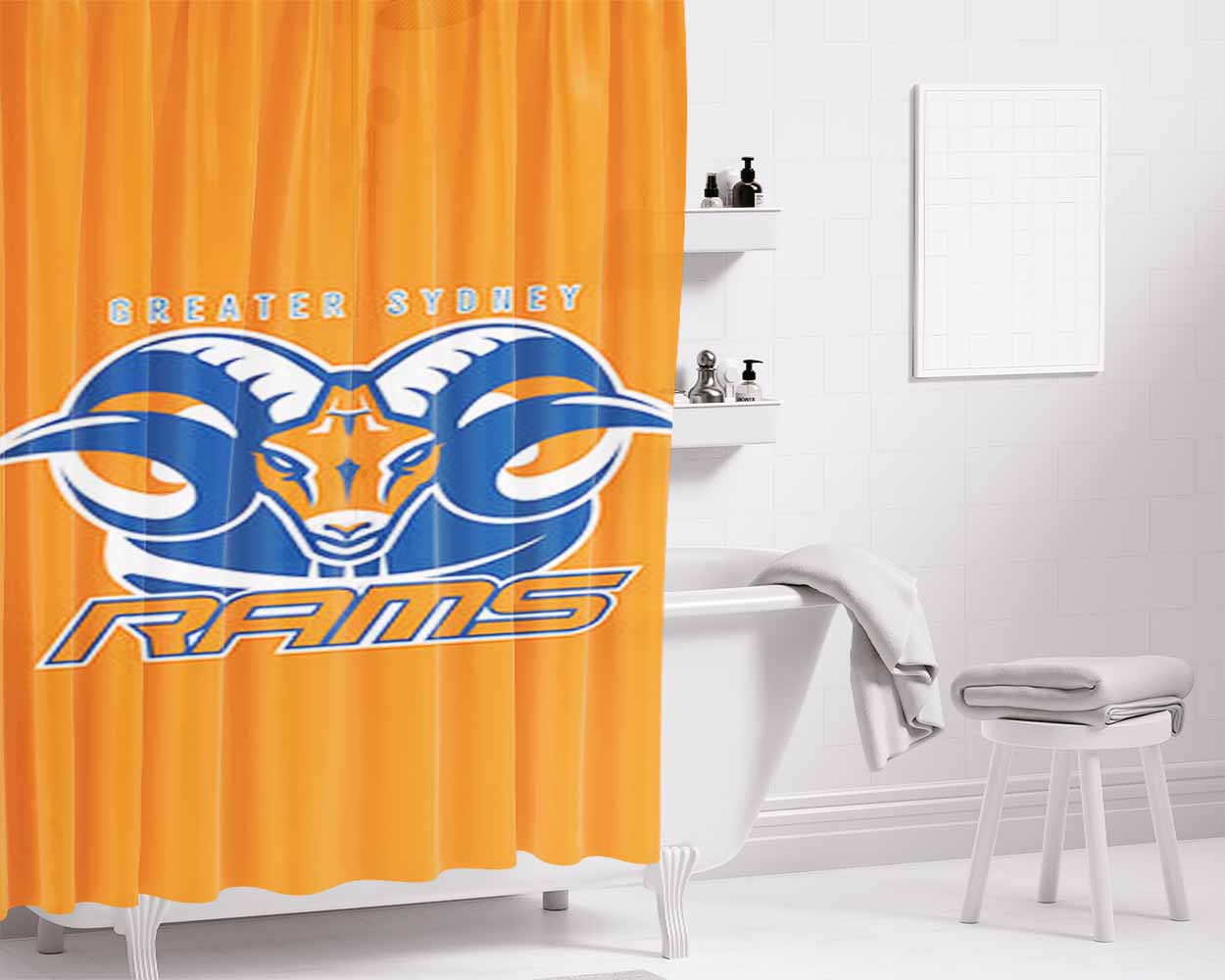 Greater Sydney Rams Logo Bathroom Shower Curtain Fabric Waterproof | 66 X 72 Inch