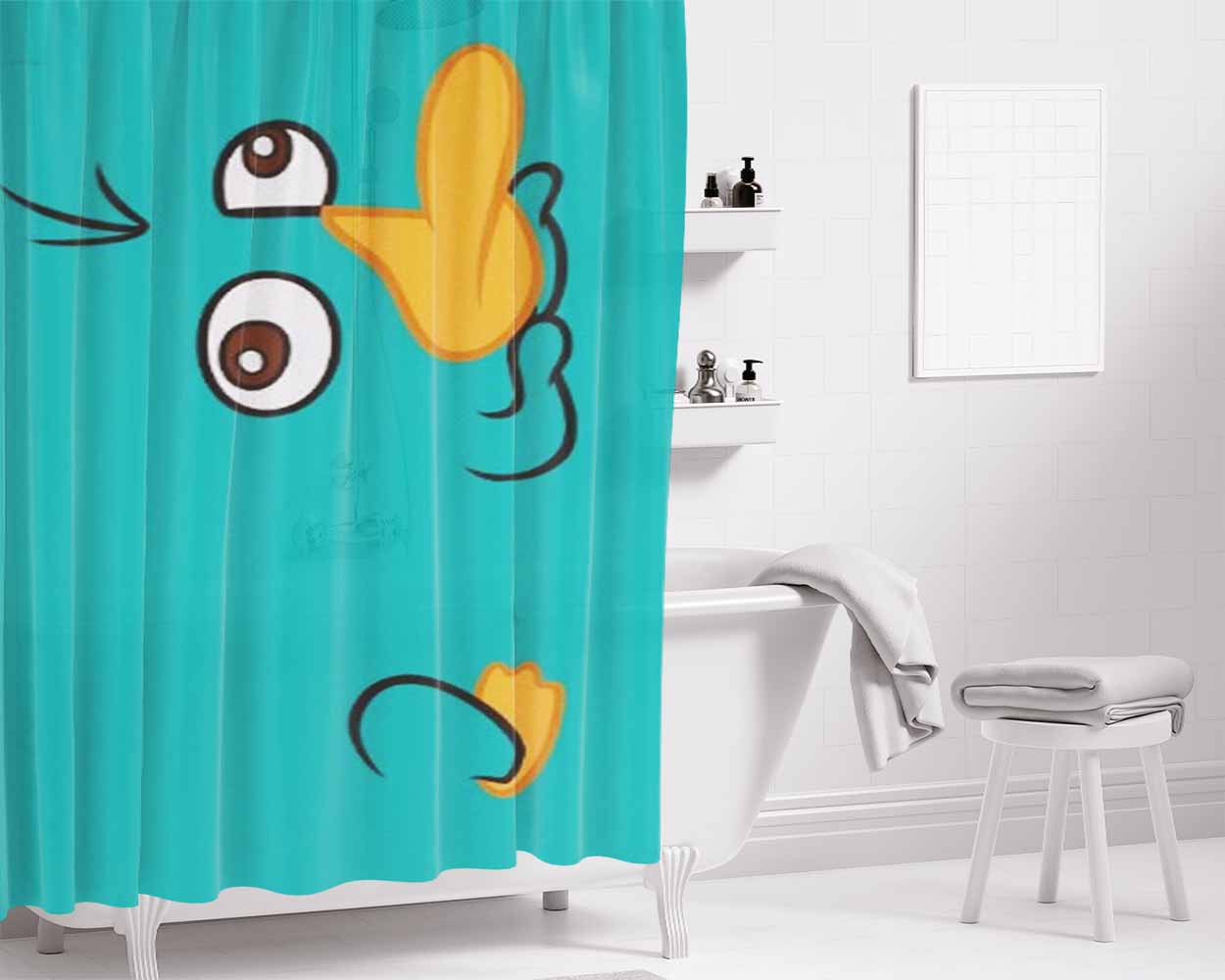Green Platypus Perry Bathroom Shower Curtain Fabric Waterproof | 66 X 72 Inch