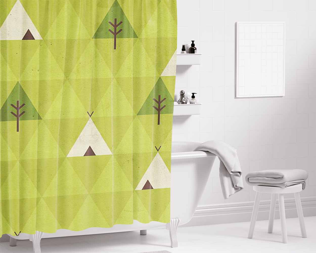Green Smooth Bathroom Shower Curtain Fabric Waterproof | 66 X 72 Inch