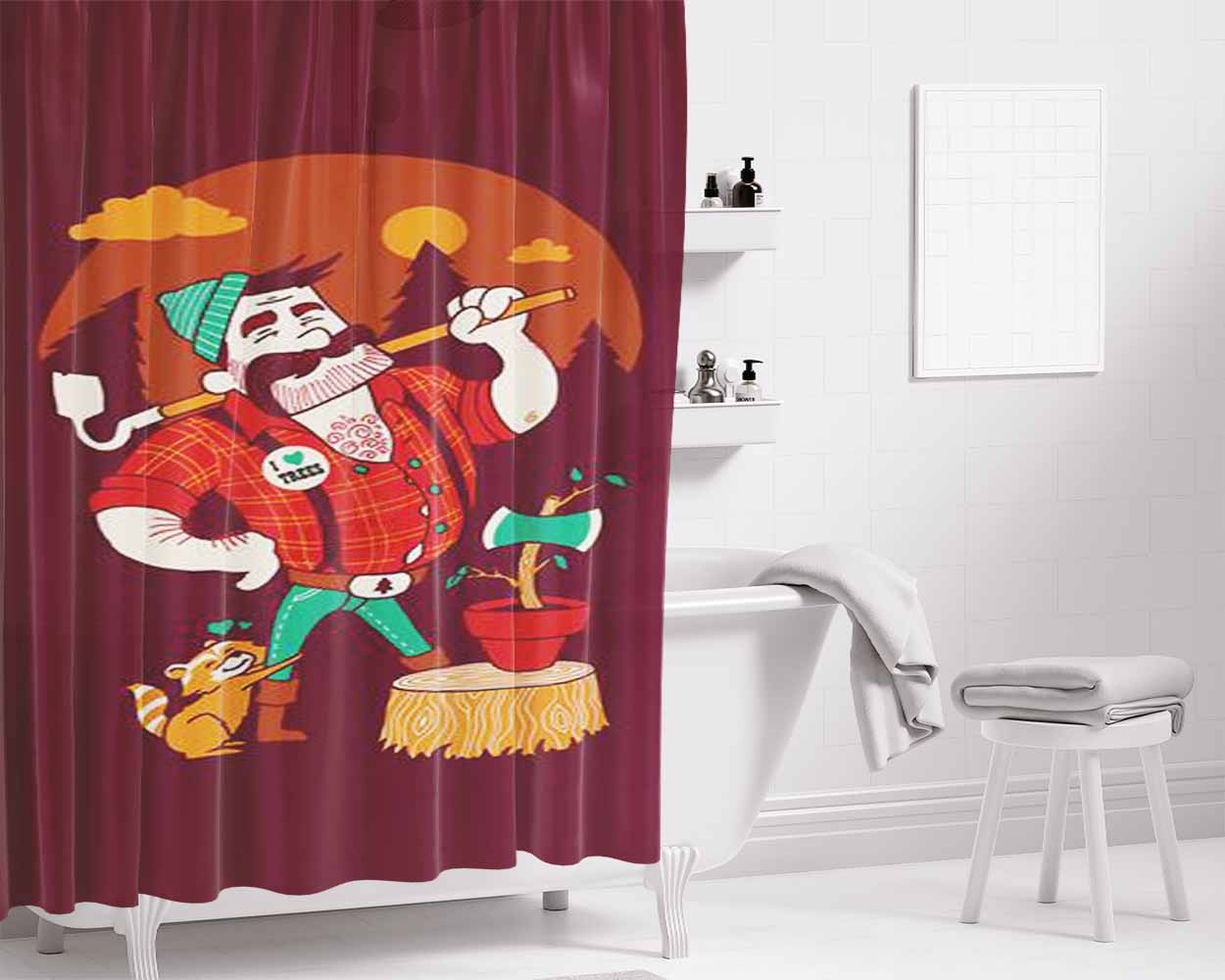 Green Thumberjack Bathroom Shower Curtain Fabric Waterproof | 66 X 72 Inch
