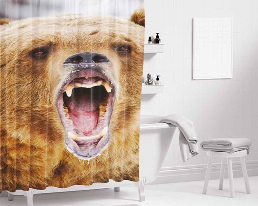 Grizzly Bear Bathroom Shower Curtain Fabric Waterproof | 66 X 72 Inch