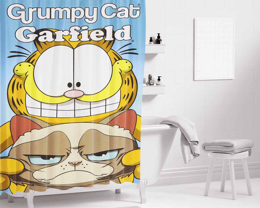Grumpy Cat And Garfield Bathroom Shower Curtain Fabric Waterproof | 66 X 72 Inch