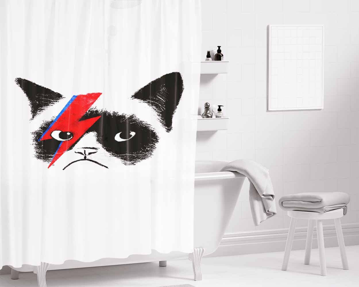 Grumpy Cat As David Bowie Bathroom Shower Curtain Fabric Waterproof | 66 X 72 Inch