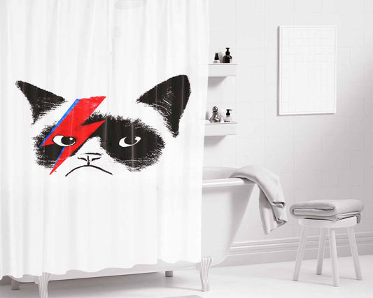Grumpy Cat As David Bowie Bathroom Shower Curtain Fabric Waterproof | 66 X 72 Inch