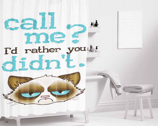 Grumpy Cat Call Me Bathroom Shower Curtain Fabric Waterproof | 66 X 72 Inch