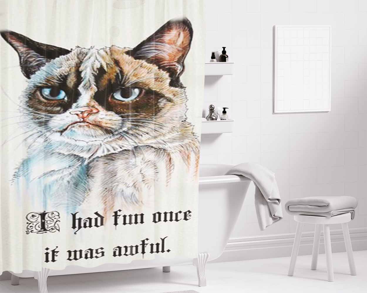 Grumpy Cat I Had Fun Once Bathroom Shower Curtain Fabric Waterproof | 66 X 72 Inch