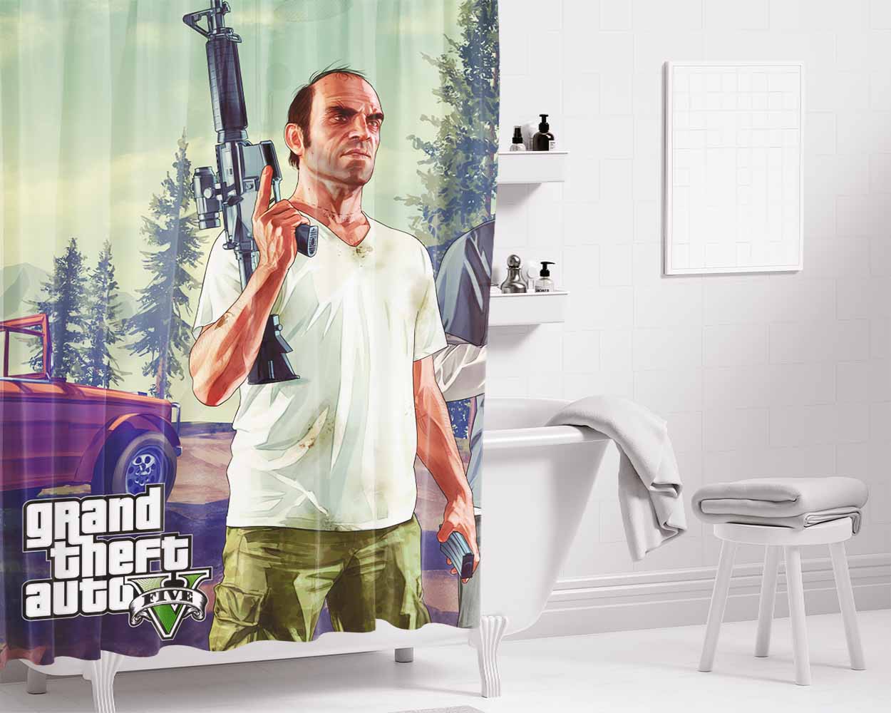 Gta Five Bathroom Shower Curtain Fabric Waterproof | 66 X 72 Inch