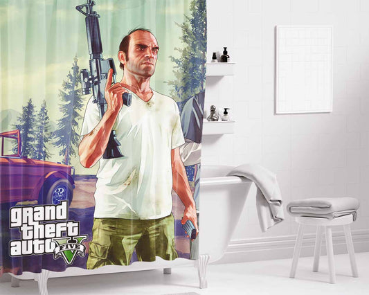 Gta Five Bathroom Shower Curtain Fabric Waterproof | 66 X 72 Inch