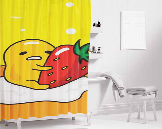 Gudetama With Strawberry Bathroom Shower Curtain Fabric Waterproof | 66 X 72 Inch