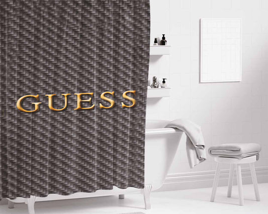 Guess Watches Logo Carbon Bathroom Shower Curtain Fabric Waterproof | 66 X 72 Inch