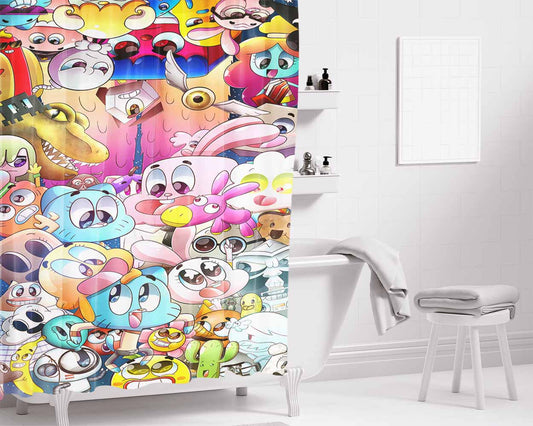 Gumball World Cartoon Network Animated Series Bathroom Shower Curtain Fabric Waterproof | 66 X 72 Inch