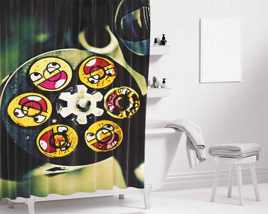 Gun Smiley Bullets Bathroom Shower Curtain Fabric Waterproof | 66 X 72 Inch