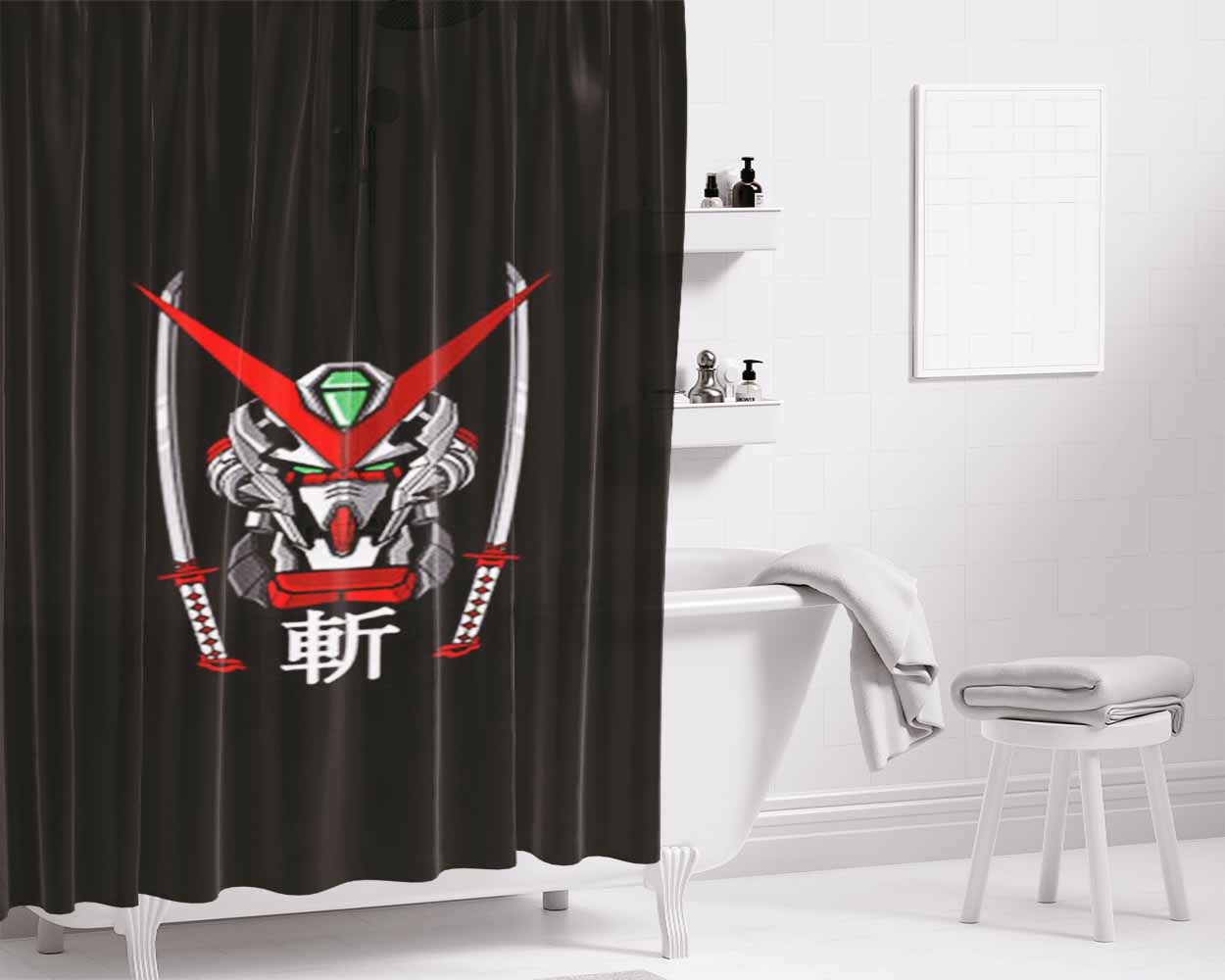 Gundam Samurai Bathroom Shower Curtain Fabric Waterproof | 66 X 72 Inch