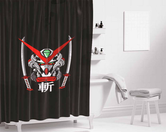 Gundam Samurai Bathroom Shower Curtain Fabric Waterproof | 66 X 72 Inch