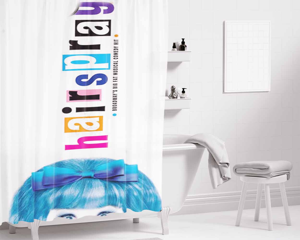 Hairspray Blue Bathroom Shower Curtain Fabric Waterproof | 66 X 72 Inch