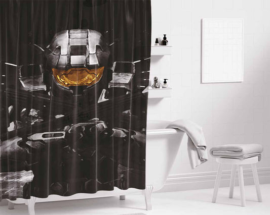 Halo 2 Black Artwork Bathroom Shower Curtain Fabric Waterproof | 66 X 72 Inch