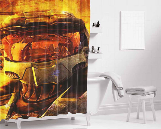 Halo 2 Red Helmet Wallpapers Bathroom Shower Curtain Fabric Waterproof | 66 X 72 Inch