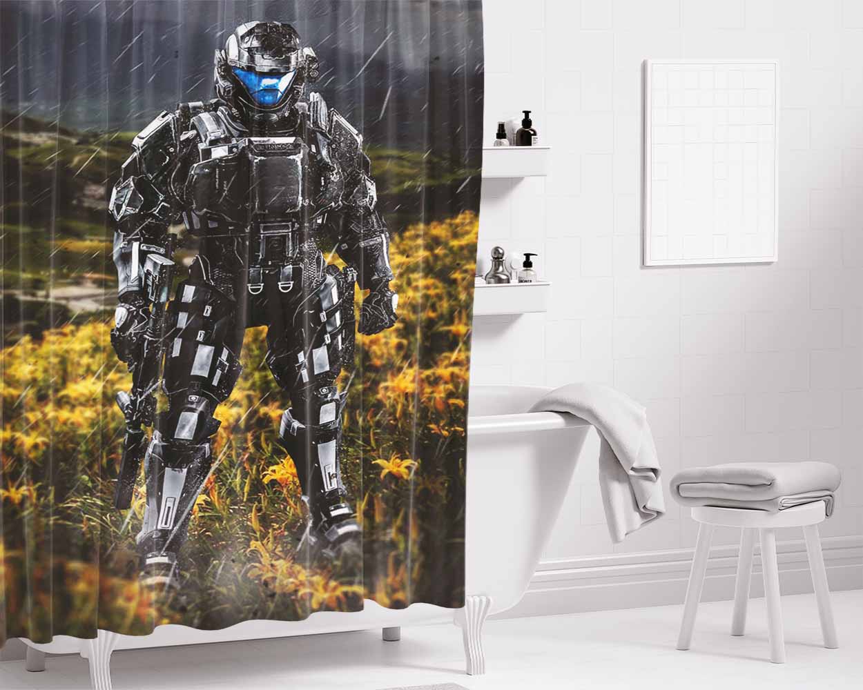 Halo 3 Odst Spartan Soldier Bathroom Shower Curtain Fabric Waterproof | 66 X 72 Inch