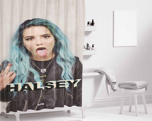 Halsey Blue Hair Bathroom Shower Curtain Fabric Waterproof | 66 X 72 Inch