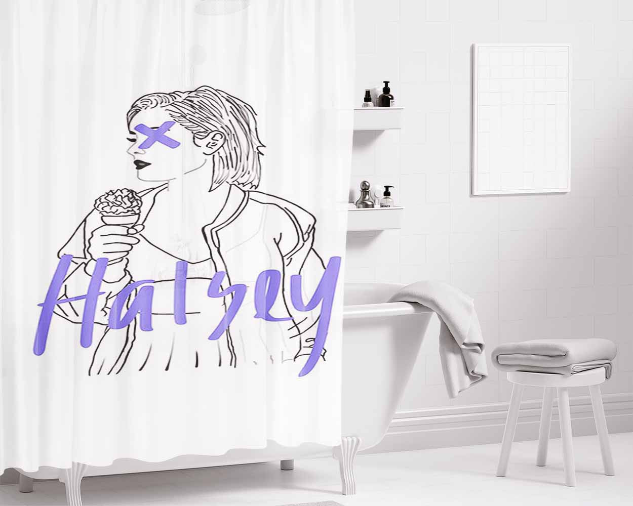 Halsey Simple Art Bathroom Shower Curtain Fabric Waterproof | 66 X 72 Inch