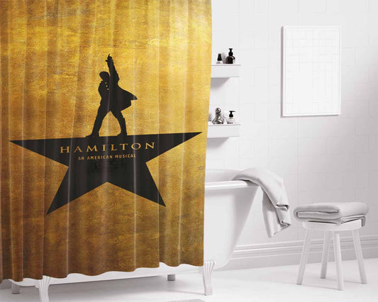 Hamilton The Musical Golden Bathroom Shower Curtain Fabric Waterproof | 66 X 72 Inch