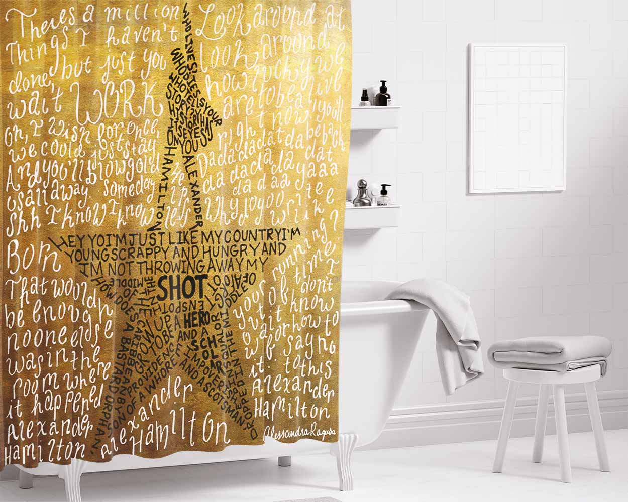 Hamilton The Musical Lyric Bathroom Shower Curtain Fabric Waterproof | 66 X 72 Inch