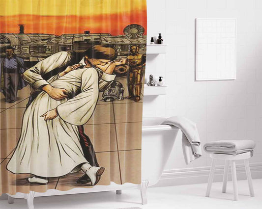 Han And Leia Kiss Bathroom Shower Curtain Fabric Waterproof | 66 X 72 Inch