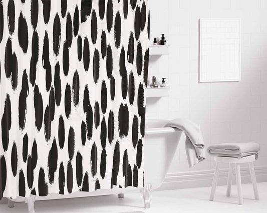 Hand Painted Black Spots Bathroom Shower Curtain Fabric Waterproof | 66 X 72 Inch