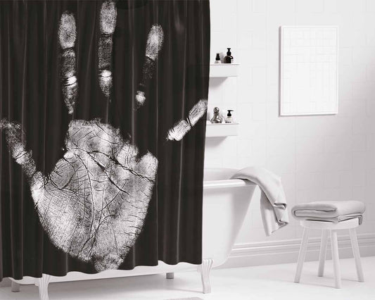 Hand Print Black Bathroom Shower Curtain Fabric Waterproof | 66 X 72 Inch